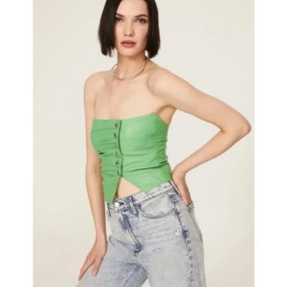 Retrofete Joelle Green Leather Strapless Bustier 💚💚💚 - Picture 3 of 5